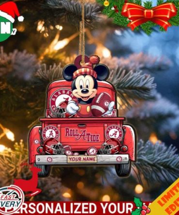 Alabama Crimson Tide Mickey Mouse Ornament Personalized Your Name Sport Home Decor