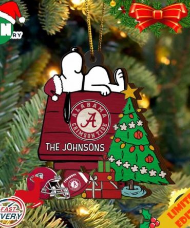 Alabama Crimson Tide Snoopy Christmas NCAA Ornament Custom Name