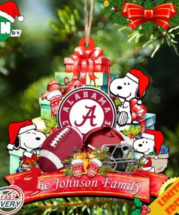 Alabama Crimson Tide Snoopy Christmas NCAA Ornament Personalized Your Family Name