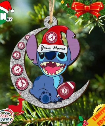 Alabama Crimson Tide Stitch Christmas Ornament NCAA And Stitch With Moon Ornament
