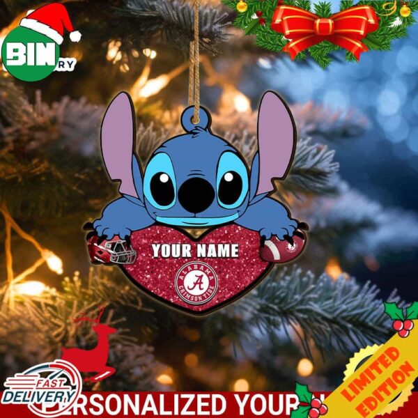 Alabama Crimson Tide Stitch Custom Name Ornament NCAA And Stitch With Heart Ornament