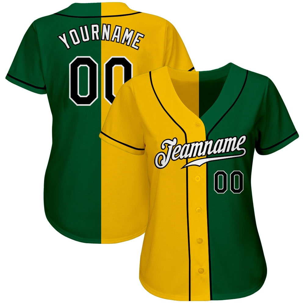 American Baseball Jersey, Custom Kelly Green Black Yellow Authentic Split Fashion Baseball Jersey, Baseball Jersey Name - Image 2