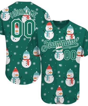 American Baseball Jersey, Custom Kelly Green Kelly Green White Christmas 3D Authentic Baseball Jersey, Baseball Jersey Name
