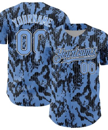 American Baseball Jersey, Custom Light Blue Black White 3D Pattern Design Abstract Fluid Authentic Baseball Jersey
