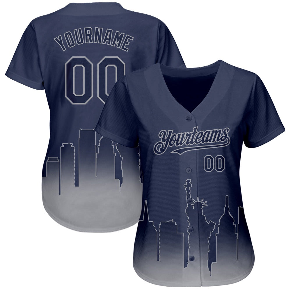American Baseball Jersey, Custom Navy Gray 3D New York City Edition Fade Fashion Authentic Baseball Jersey, Baseball Jersey Name - Image 2
