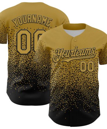 American Baseball Jersey, Custom Old Gold Black 3D Pattern Design Gradient Style Irregular Shape Authentic Baseball Jersey