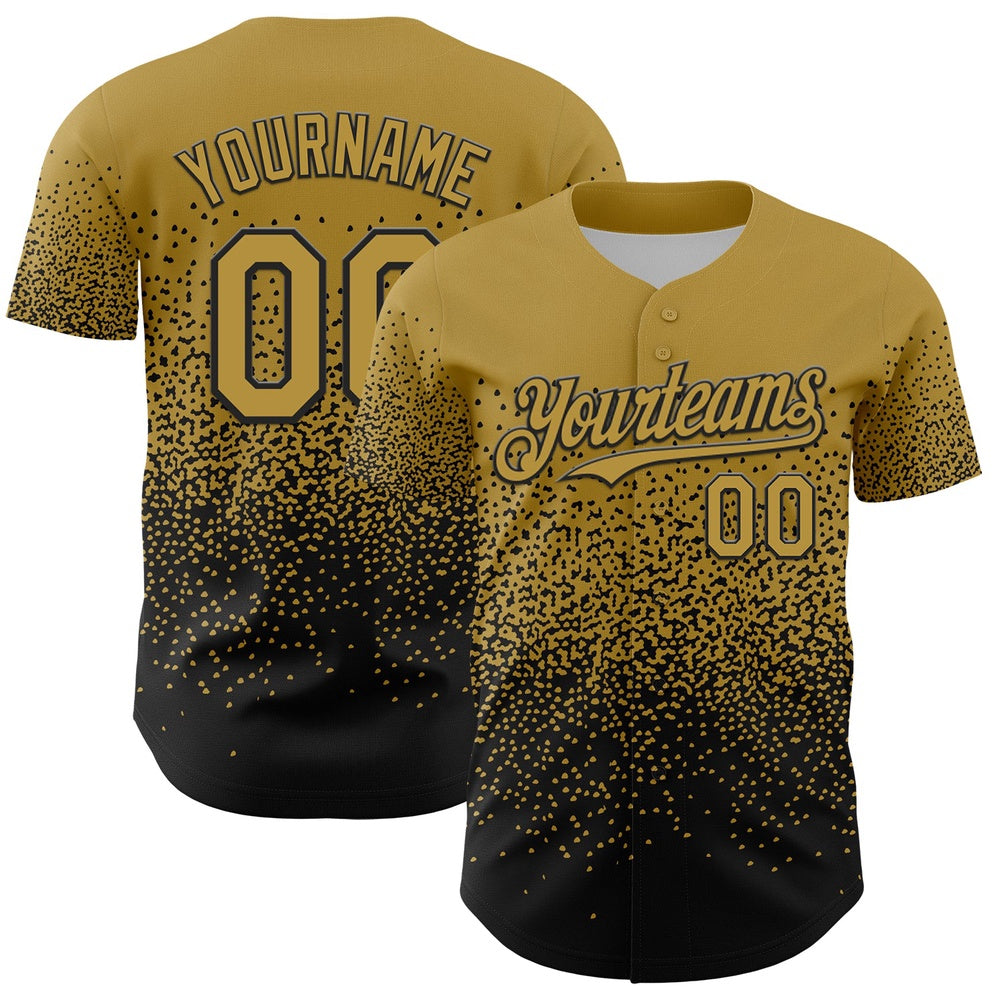 American Baseball Jersey, Custom Old Gold Black 3D Pattern Design Gradient Style Irregular Shape Authentic Baseball Jersey