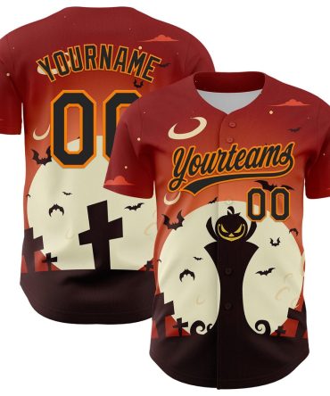 American Baseball Jersey, Custom Orange Black Bay Orange 3D Pattern Halloween Authentic Baseball Jersey, Baseball Jersey Name
