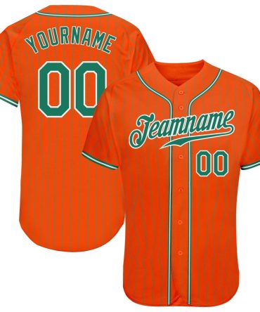 American Baseball Jersey, Custom Orange Kelly Green Pinstripe Kelly Green White Authentic Baseball Jersey, Baseball Jersey Name