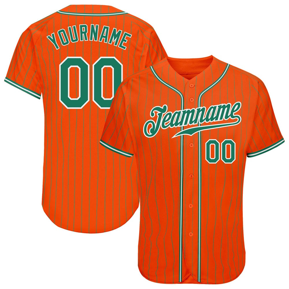 American Baseball Jersey, Custom Orange Kelly Green Pinstripe Kelly Green White Authentic Baseball Jersey, Baseball Jersey Name