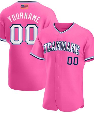 American Baseball Jersey, Custom Pink White Light Blue Authentic American Flag Fashion Baseball Jersey, Baseball Jersey Name