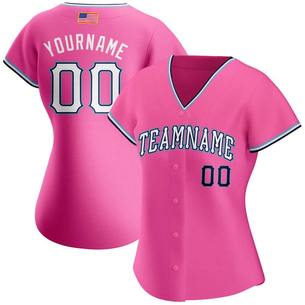 American Baseball Jersey, Custom Pink White Light Blue Authentic American Flag Fashion Baseball Jersey, Baseball Jersey Name - Image 2