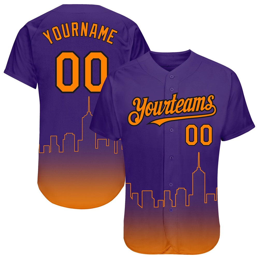 American Baseball Jersey, Custom Purple Bay Orange Black 3D Phoenix City Edition Fade Fashion Authentic Baseball Jersey, Baseball Jersey Name