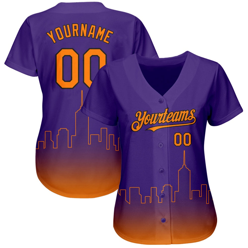 American Baseball Jersey, Custom Purple Bay Orange Black 3D Phoenix City Edition Fade Fashion Authentic Baseball Jersey, Baseball Jersey Name - Image 2