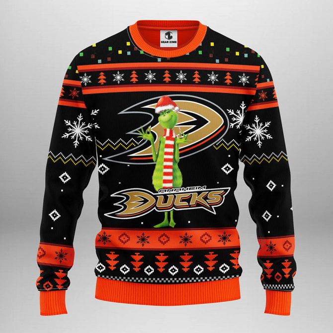 Anaheim Ducks Funny Grinch Ugly Christmas Sweater, Grinch Xmas Sweater