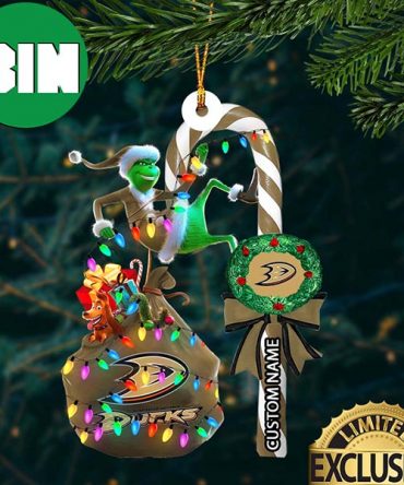 Anaheim Ducks NHL Grinch Candy Cane Custom Name Xmas Gifts Christmas Tree Decorations Ornament