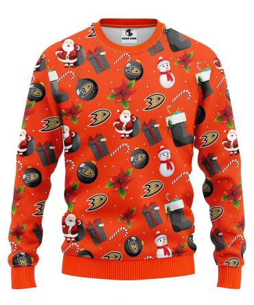 Anaheim Ducks Santa Claus Snowman Ugly Christmas Sweater, NHL Christmas Sweater