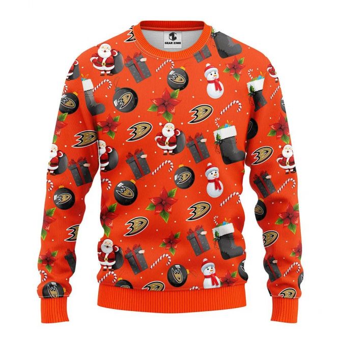 Anaheim Ducks Santa Claus Snowman Ugly Christmas Sweater, NHL Christmas Sweater