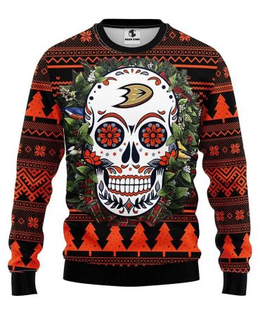 Anaheim Ducks Skull Flower Ugly Christmas Sweater, NHL Christmas Sweater