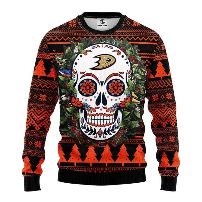 Anaheim Ducks Skull Flower Ugly Christmas Sweater, NHL Christmas Sweater
