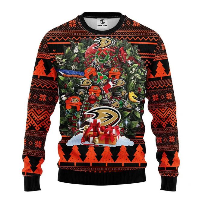 Anaheim Ducks Tree Ugly Christmas Sweater, NHL Christmas Sweater