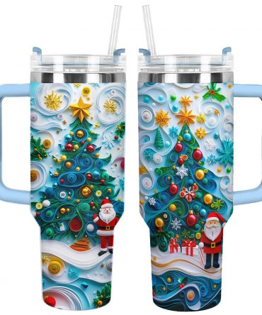 Jolly Tree Cheer Christmas Custom Stanley Quencher 40oz Stainless Steel Tumbler With Handle