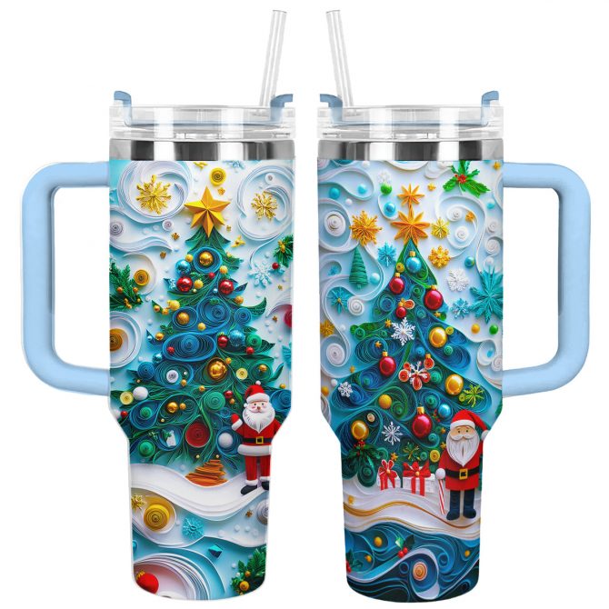 Jolly Tree Cheer Christmas Custom Stanley Quencher 40oz Stainless Steel Tumbler With Handle