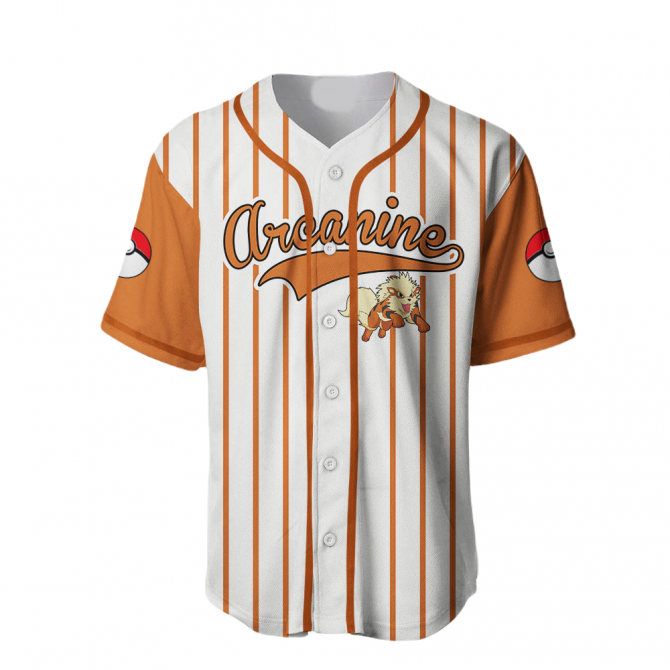 Arcanine Baseball Jersey – Stylish Pokémon Fan Apparel With Pokéball Design - Image 2