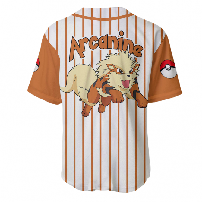 Arcanine Baseball Jersey – Stylish Pokémon Fan Apparel With Pokéball Design - Image 3