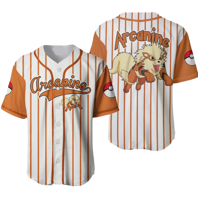 Arcanine Baseball Jersey – Stylish Pokémon Fan Apparel With Pokéball Design