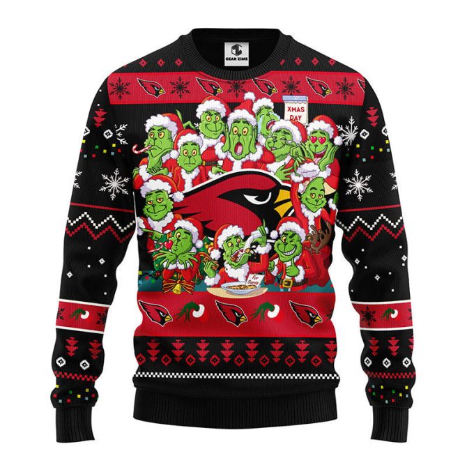 Arizona Cardinals 12 Grinch Xmas Day Ugly Christmas Sweater, Grinch Xmas Sweater, NFL Ugly Sweater