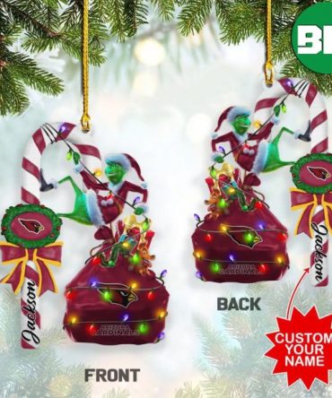 Arizona Cardinals NFL Custom Name Grinch Candy Cane Christmas Gift Xmas Two Sides Ornament