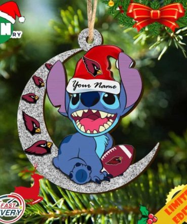 Arizona Cardinals Stitch Ornament NFL Christmas And Stitch With Moon Ornament