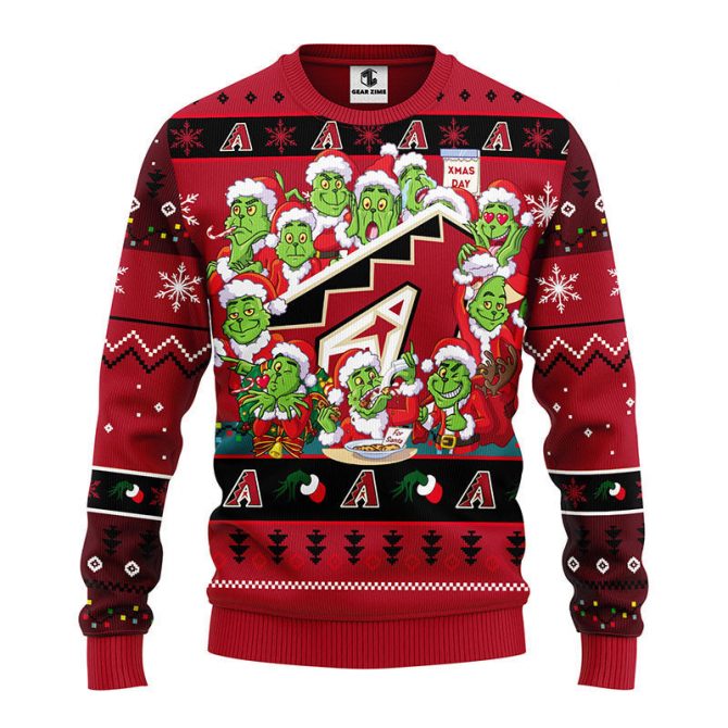 Arizona Diamondbacks 12 Grinch Xmas Day Ugly Christmas Sweater, Grinch Xmas Sweater, MLB Ugly Sweater