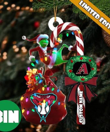 Arizona Diamondbacks MLB Custom Name Grinch Candy Cane Tree Decorations Xmas 2023 Gift Christmas Ornament