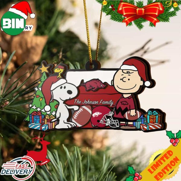 Arkansas Razorbacks Snoopy Christmas NCAA Ornament Custom Your Family Name
