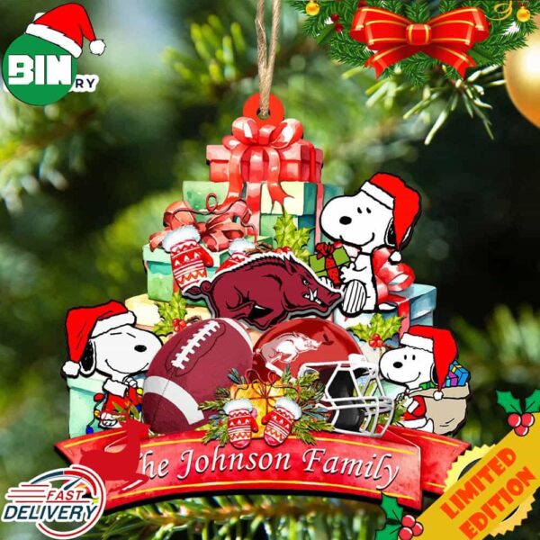 Arkansas Razorbacks Snoopy Christmas NCAA Ornament Personalized Your Family Name