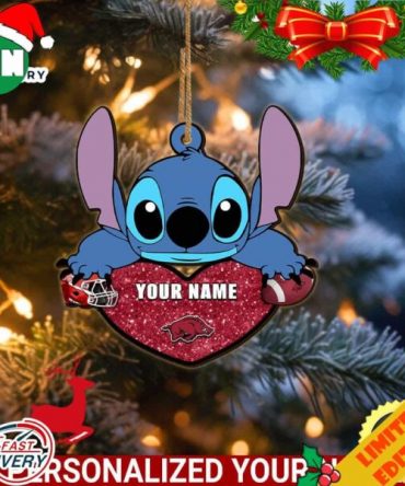 Arkansas Razorbacks Stitch Custom Name Ornament NCAA And Stitch With Heart Ornament