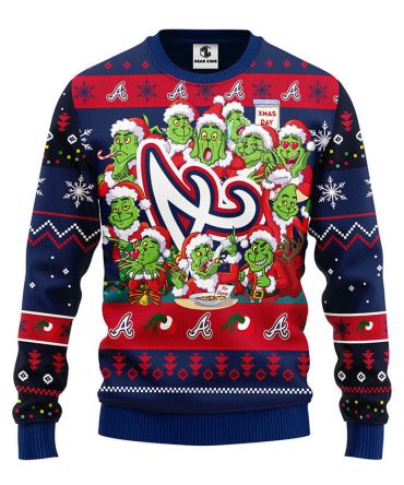 Atlanta Braves 12 Grinch Xmas Day Ugly Christmas Sweater, Grinch Xmas Sweater, MLB Ugly Sweater