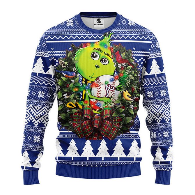 Atlanta Braves Grinch Hug Ugly Christmas Sweater, Grinch Xmas Sweater