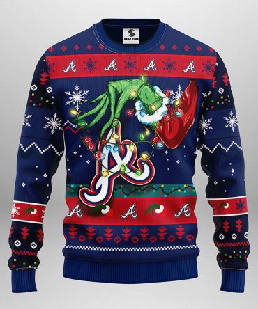 Atlanta Braves Grinch Ugly Christmas Sweater, Grinch Xmas Sweater