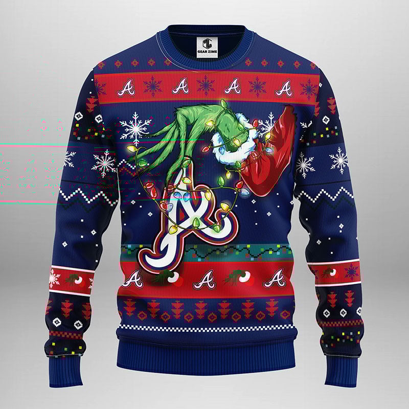 Atlanta Braves Grinch Ugly Christmas Sweater, Grinch Xmas Sweater