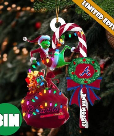 Atlanta Braves MLB Custom Name Grinch Candy Cane Tree Decorations Xmas 2023 Gift Christmas Ornament
