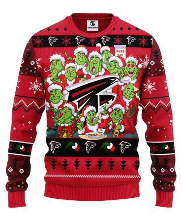 Atlanta Falcons 12 Grinch Xmas Day Ugly Christmas Sweater, Grinch Xmas Sweater
