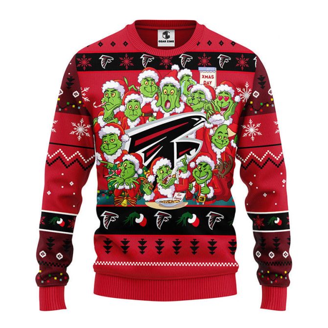 Atlanta Falcons 12 Grinch Xmas Day Ugly Christmas Sweater, Grinch Xmas Sweater