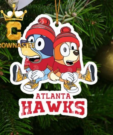 Atlanta Hawks NBA Bluey And Bingo Sit Christmas Tree Decor Ornament