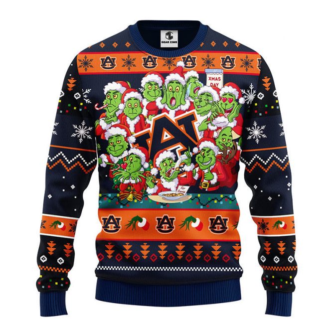Auburn Tigers 12 Grinch Xmas Day Ugly Christmas Sweater, Grinch Xmas Sweater