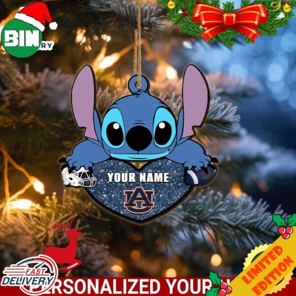 Auburn Tigers Stitch Custom Name Ornament NCAA And Stitch With Heart Ornament