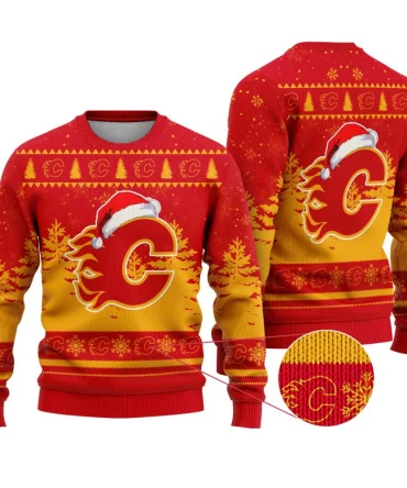 NHL Calgary Flames Personalized Name Christmas Design Ugly Sweater ST2301
