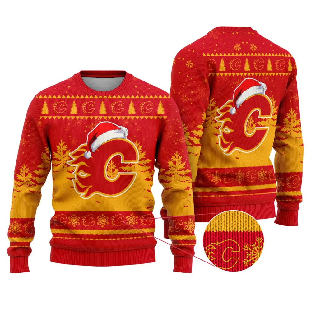 NHL Calgary Flames Personalized Name Christmas Design Ugly Sweater ST2301